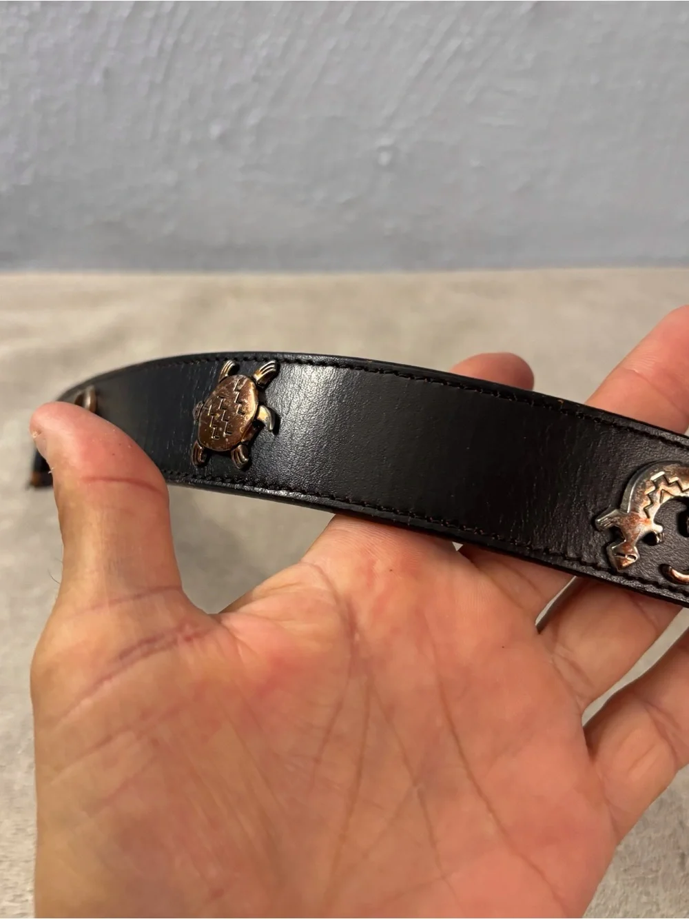 Black Leather Western-Inspired Women's Belt with Metal Accents SZ 32 Vintage